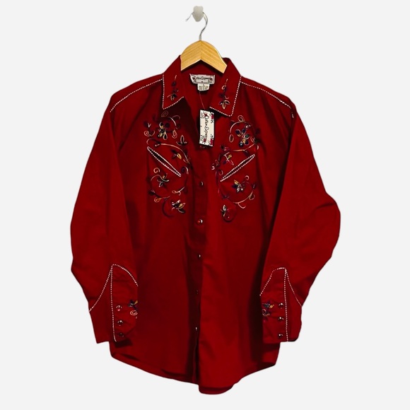 Cotton Express Tops - Vintage Cotton Express Embroidered Red Western Shirt Size Large Cowgirlcore NWT